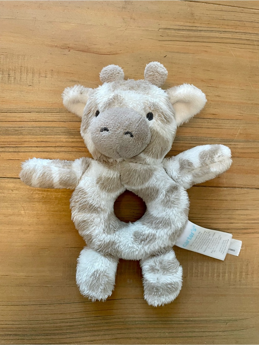 Carter's Plush Giraffe Ring Rattle Cream and Tan Baby Toy Safari Plush